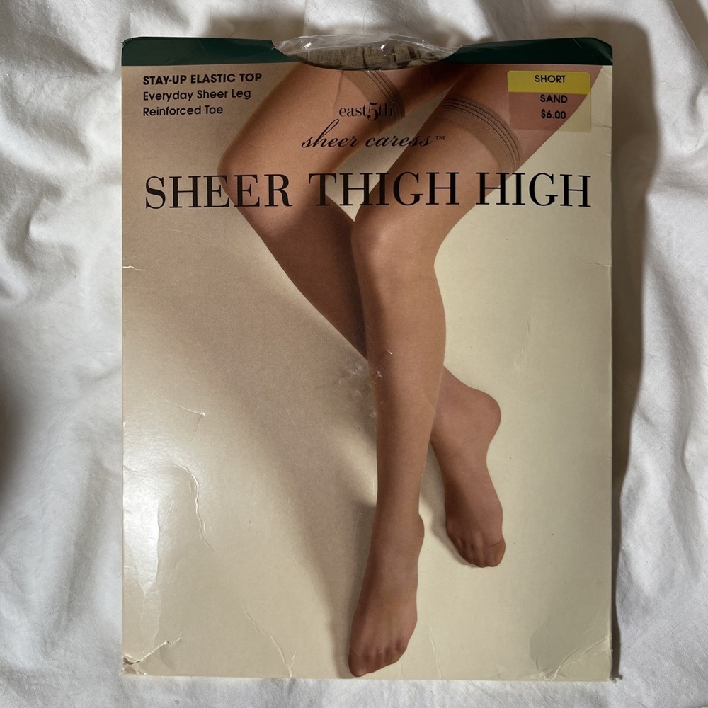 VTG East 5th Sheer Caress Sheer Thigh High Stockings Short Sand